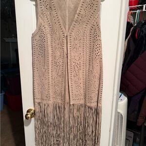 Scully Taupe Sleeveless Fringe Vest